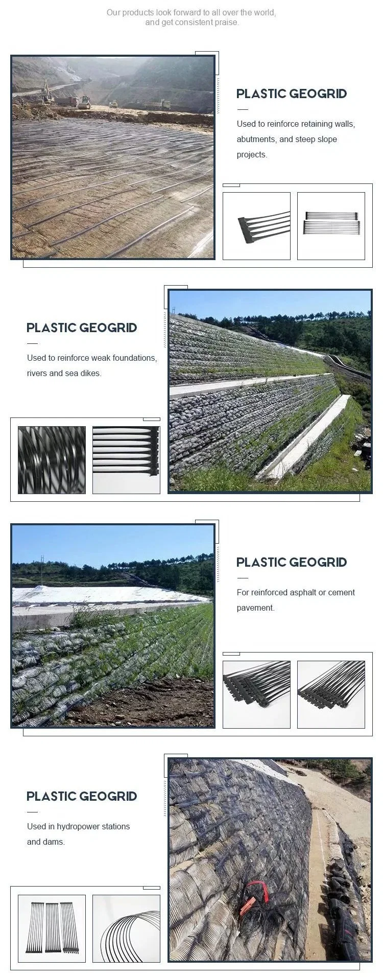 30kn 40kn Grid Mesh PP Plastic Uniaxial Geogrid for Road Reinforcement