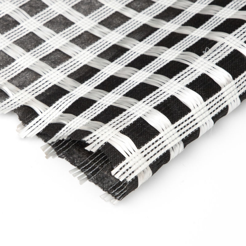 Composite Biaxial Fiberglass Geogrid With Nonwoven Geotextile For Soil Reinfocement/Road Construction Material Geocompos