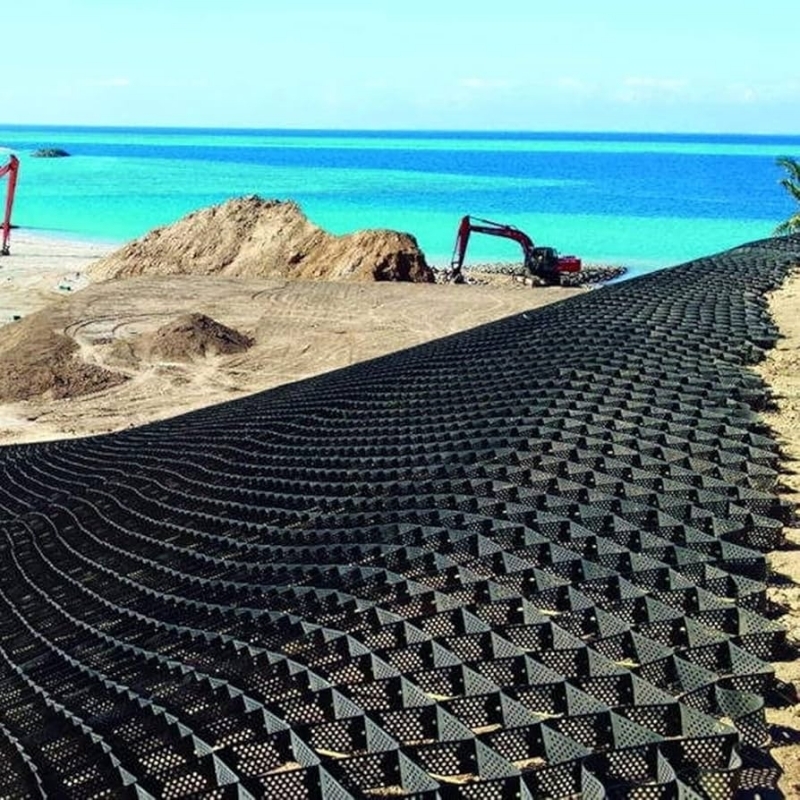 Textured with Holes HDPE Geocell High Cellular Confinement System Honeycomb HDPE Geocell for Road Foundation Slope Protection Parking Lot Driveway Retaining Wall