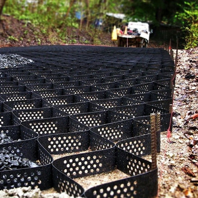 Textured with Holes HDPE Geocell High Cellular Confinement System Honeycomb HDPE Geocell for Road Foundation Slope Protection Parking Lot Driveway Retaining Wall